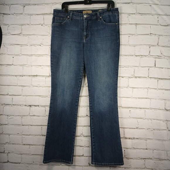 NINE WEST VINTAGE AMERICA BOHO BOOT CUT MEDIUM WASH DENIIUM JEANS WOMENS SIZE 14 - Picture 1 of 9